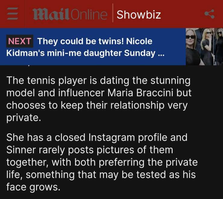 Sinner Maria Braccini scivolone Daily Mail